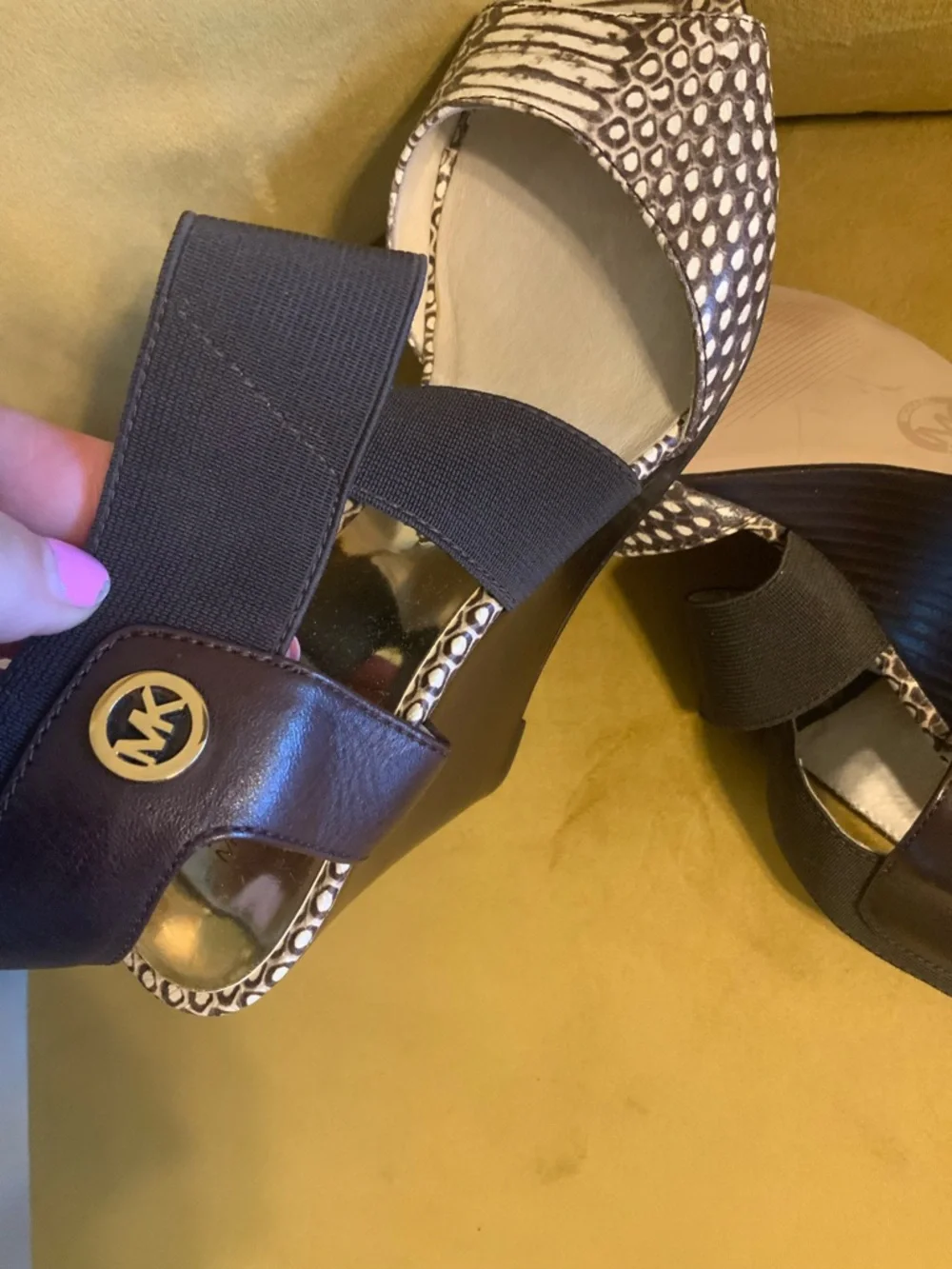 Michael Kors Navy and White Patterned Wedge Sandals NEW bought at Saks 5th Ave